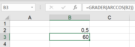 Beregninger af arccos(x) i Excel regneark