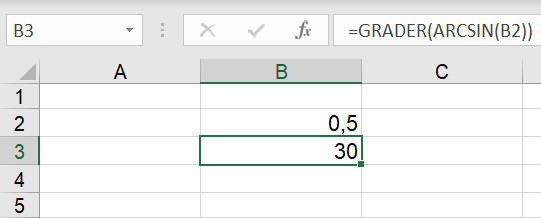 Beregninger af arcsin(x) i Excel regneark