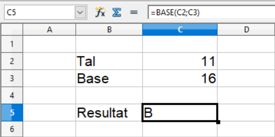 Omregning af tal til base X i Calc regneark