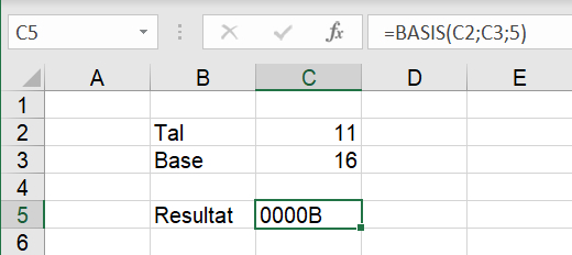 Omregning af tal til base X i Excel regneark