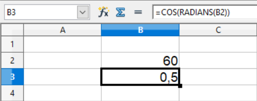 Beregninger af cos(x) i Calc regneark