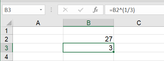 Rødder med ^ i celler i Excel regneark