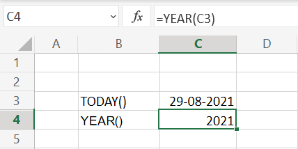 Aktuelt år med YEAR() i Excel regneark