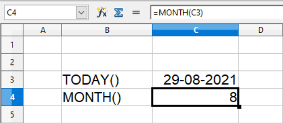 Aktuel måned med MONTH() i Calc regneark