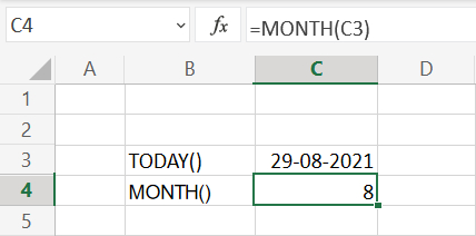 Aktuel måned med MONTH() i Excel regneark