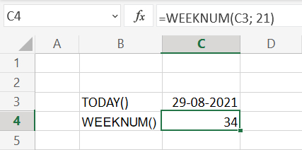 Aktuelt ugenummer med WEEKNUM() i Excel regneark