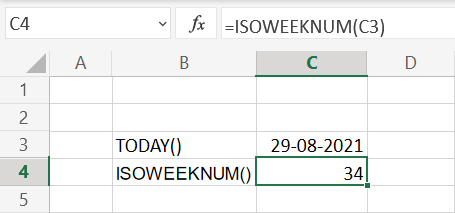 Aktuelt ugenummer med ISOWEEKNUM() i Excel regneark