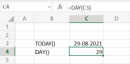 Aktuel dag med DAY() i Excel regneark