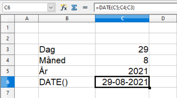 Specifikation af dato i Calc regneark