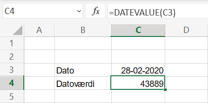 Dato til datoværdi i Excel regneark