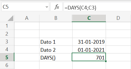 Tidsinterval udregnet i dage i Excel regneark