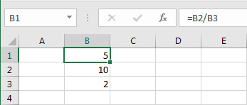 Division med gyldige værdier i cellerne i Excel regneark