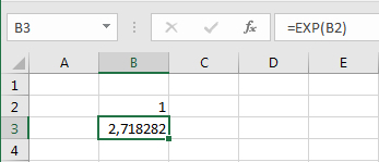 Eksponentialfunktioner med EXP() i celler i Excel regneark