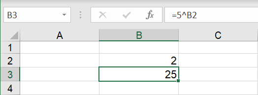 Eksponentialfunktioner med ^ i celler i Excel regneark