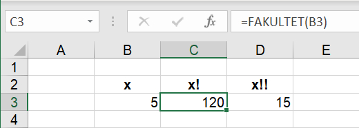 Beregning af fakultet i Excel regneark