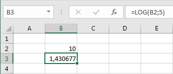 Femtalslogaritmen i celler i Excel regneark