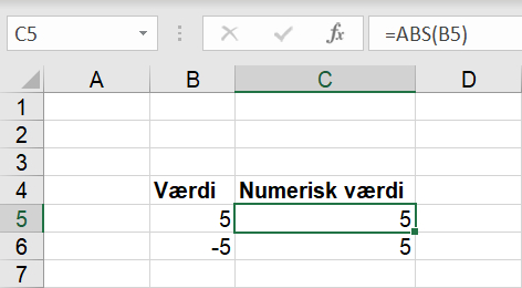 Numeriske værdier i celler i Excel regneark