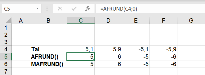 Afrunding til nærmeste tal i Excel regneark