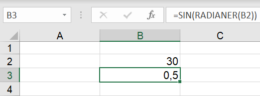 Beregninger af sin(x) i Excel regneark