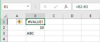 Subtraktion med ugyldige værdier i cellerne i Excel regneark