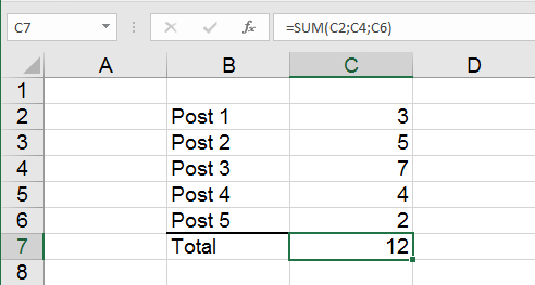 Summation af værdier i enkelstående celler i Excel regneark