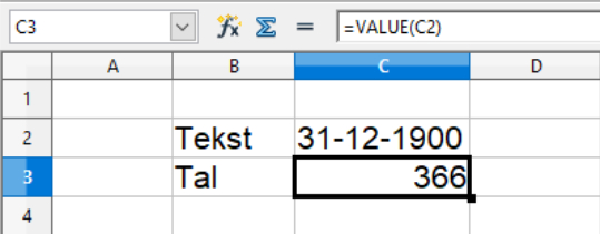 Konvertering af dato til tal i Calc regneark