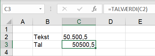Konvertering af tekst til tal i Excel regneark