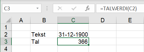 Konvertering af dato til tal i Excel regneark