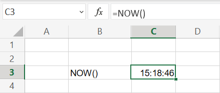 Aktuelt tidspunkt i Excel regneark